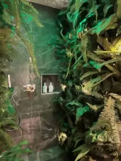 Une salle de bain avec un mur végétal dans la chambre "Terre"